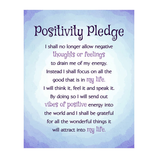 AMERICAN LUXURY GIFTS Positivity Pledge Affirmations Quote - Modern Minimalist Typography Wall Art for Office Living Room Dorm Bedroom Decor - 8x10 Unframed Print