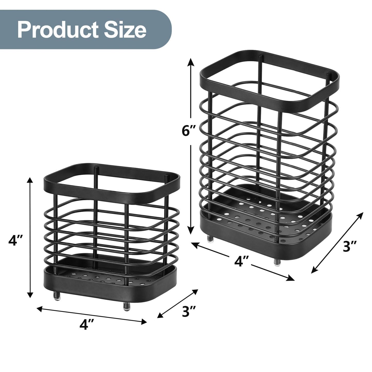 IWNTWY Utensil Holder, Stainless Steel Utensil Drying Rack for Kitchen Counter, Silverware Cutlery Flatware Holder Forks, Knives, Spoons, Chopsticks Organizer (Black)