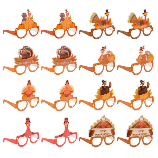 CAVETEE 16 PCS Thanksgiving Turkey Party Glasses, Novelty Thanksgiving Glasses Photo Prop for Adults, Thanksgiving Party Favors Decorations