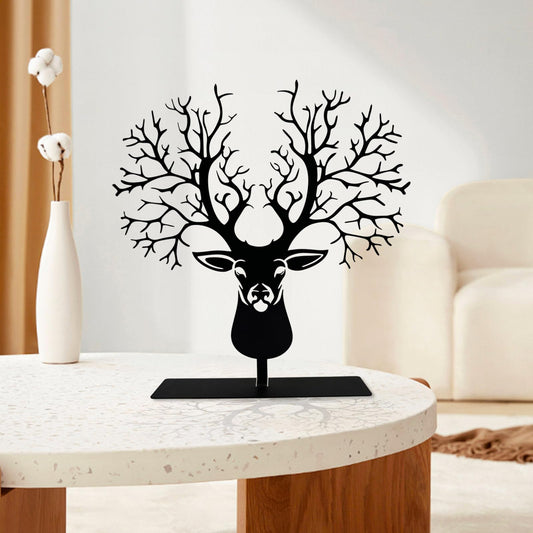 DASIMAT Metal Deer with Tree Antlers Table Top Decor, Tabletop Deer Christmas Decor, Wildlife Decorations, Rustic Woodland Accent, Nature Artwork, Living Room Bookshelf Decor