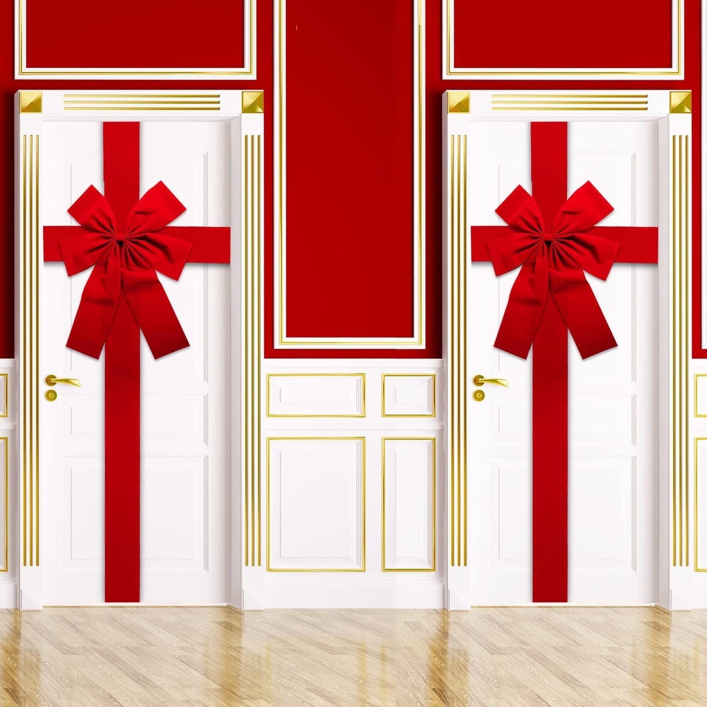 gisgfim 2pcs Christmas Cabinet Door Ribbon Big Red Bow Large Door Lace Christmas Tree Bow Holiday Decorations Christmas Front Door Party Supplies