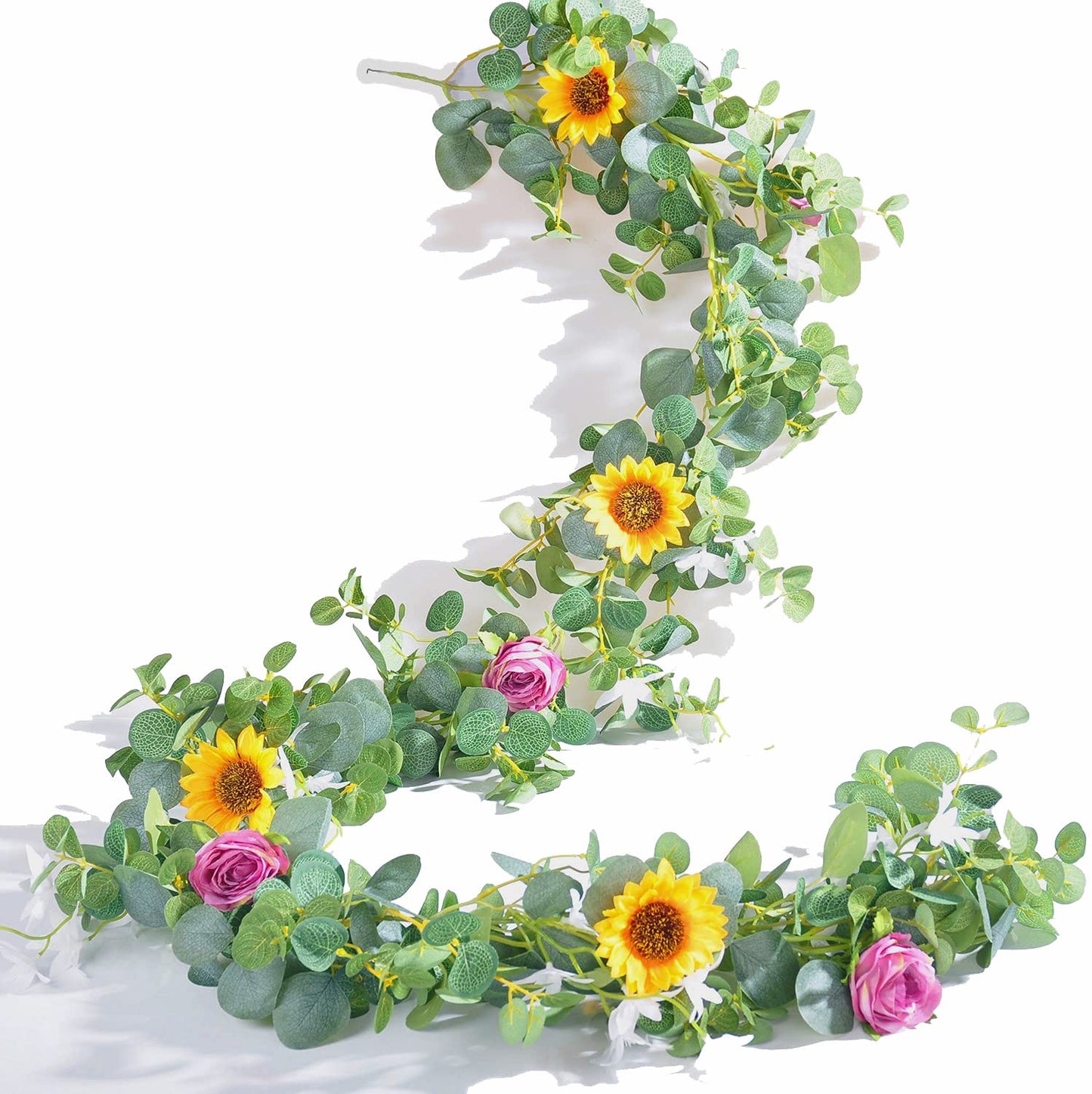 Naidiler Eucalyptus Garland with Flowers, Spring Decor for Mantle, Wedding Arch & Fireplace