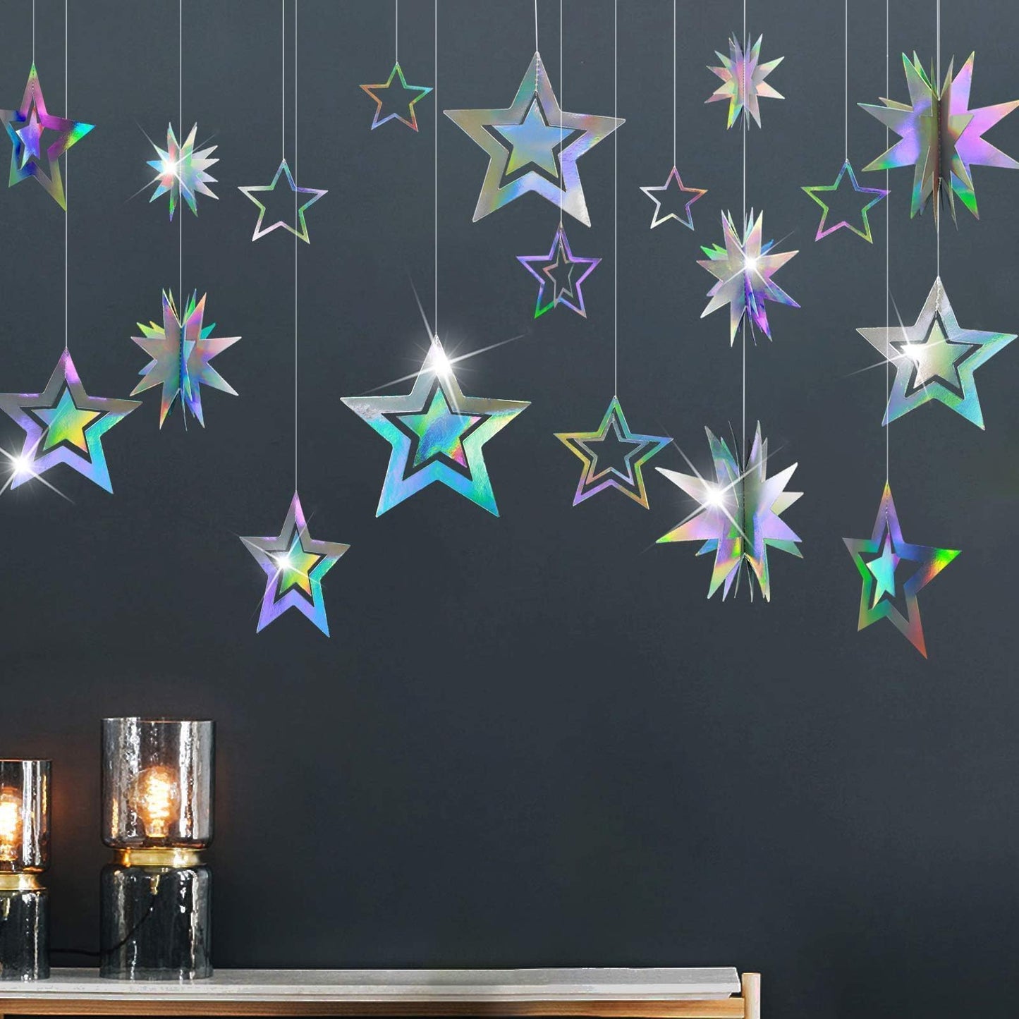 Cheerland Iridescent Star Party Decorations Holographic Hanging Stars Garlands Disco Dancing Queen Galaxy Birthday Decoration Twinkle Star Banner Backrop Alien Space Celestial Theme Party Decor