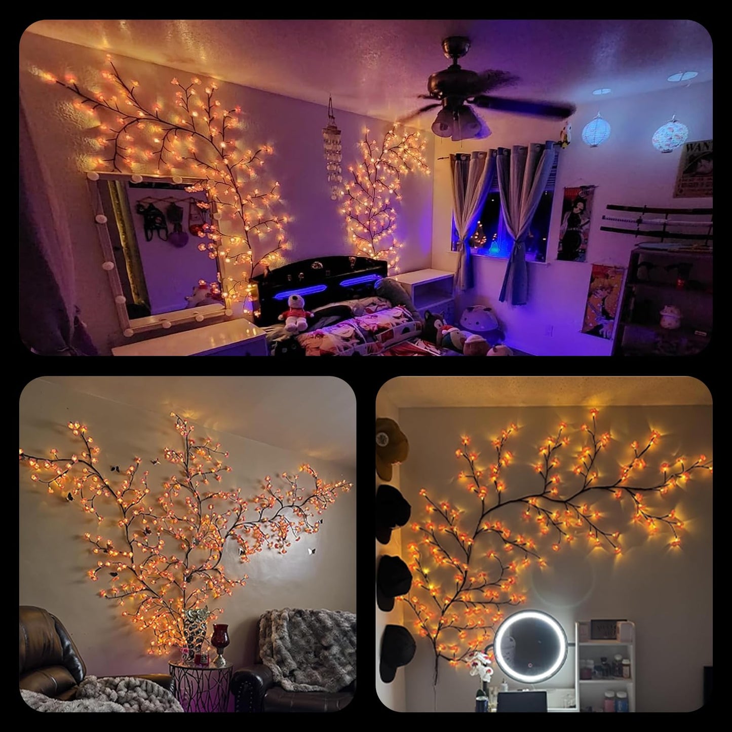 LED Tree Branch Lights for Wall 5.91 FT 96LEDs Cherry Blossom Lights with Remote and 8 Lighting Modes Cherry Blossom Garland Willow Vine Light for Bedroom Indoor Wall Wedding Christmas Decor