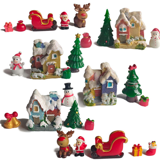 Kai Dream Christmas Village Miniature Decorative Set, 26 Pieces Holiday Scene with Snow Houses, Santa, Reindeer, Sleigh, Trees and Figurines, Winter Holiday Collection