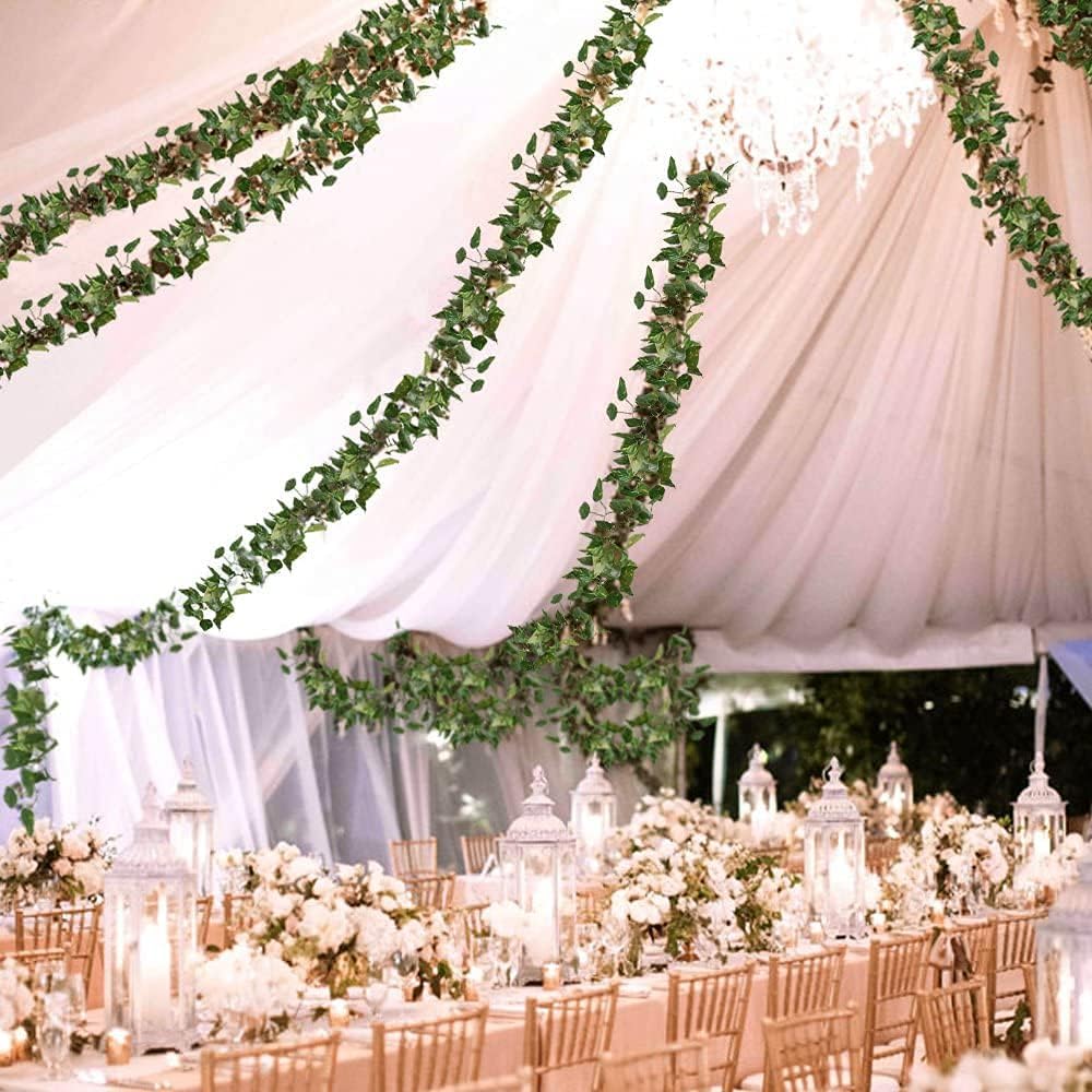 HO2NLE 12 Pack 84Ft Artificial Vines Hanging Greenery Garland Leaves Wall Room Ceiling Decor Fake Vines for Home Kitchen Bedroom Garden Wedding Jungle Party Enchanted Forest Decorations