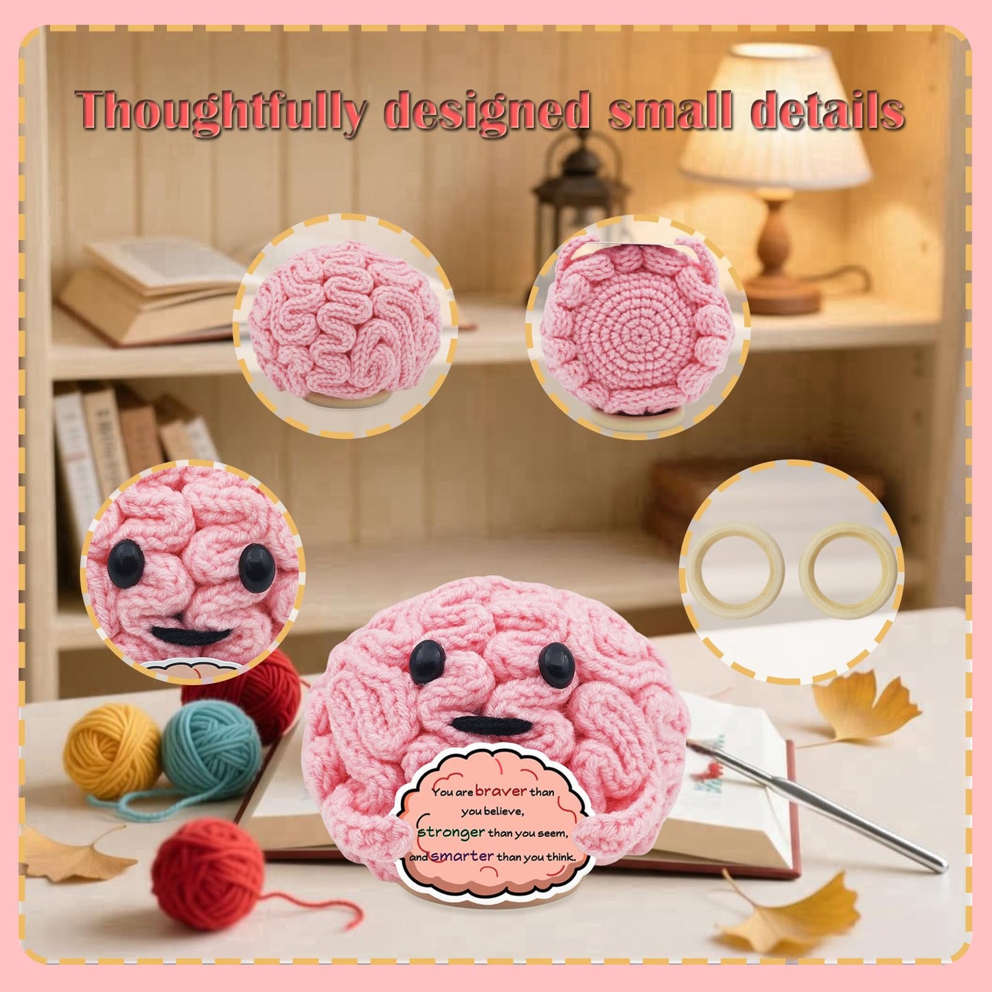 POPNANA Birthday Crochet Gifts for Women Men Mom Dad Handmade Positive Gift for Girls Boys Kids Teens Coworkers Teachers Friend Cute Brain Toy Holiday Office Home Decor Inspirational Doll(Braver)