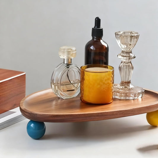 Key Tray, Wood, Multi-Functional Entryway Tray, Desktop Storage Organizer Decorative Dish, Space-Saving, for Jewelry Watch Keys (Long Oval-(Colorful Feet))