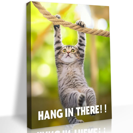 Hang in There Cat Posters Funny Motivational Wall Art Inspirational Cat Wall Decor Painting Funny Office Pictures Inspirational Prints for Home Bathroom Bedroom Ready to Hang(12x16in Wrapped Canvas)
