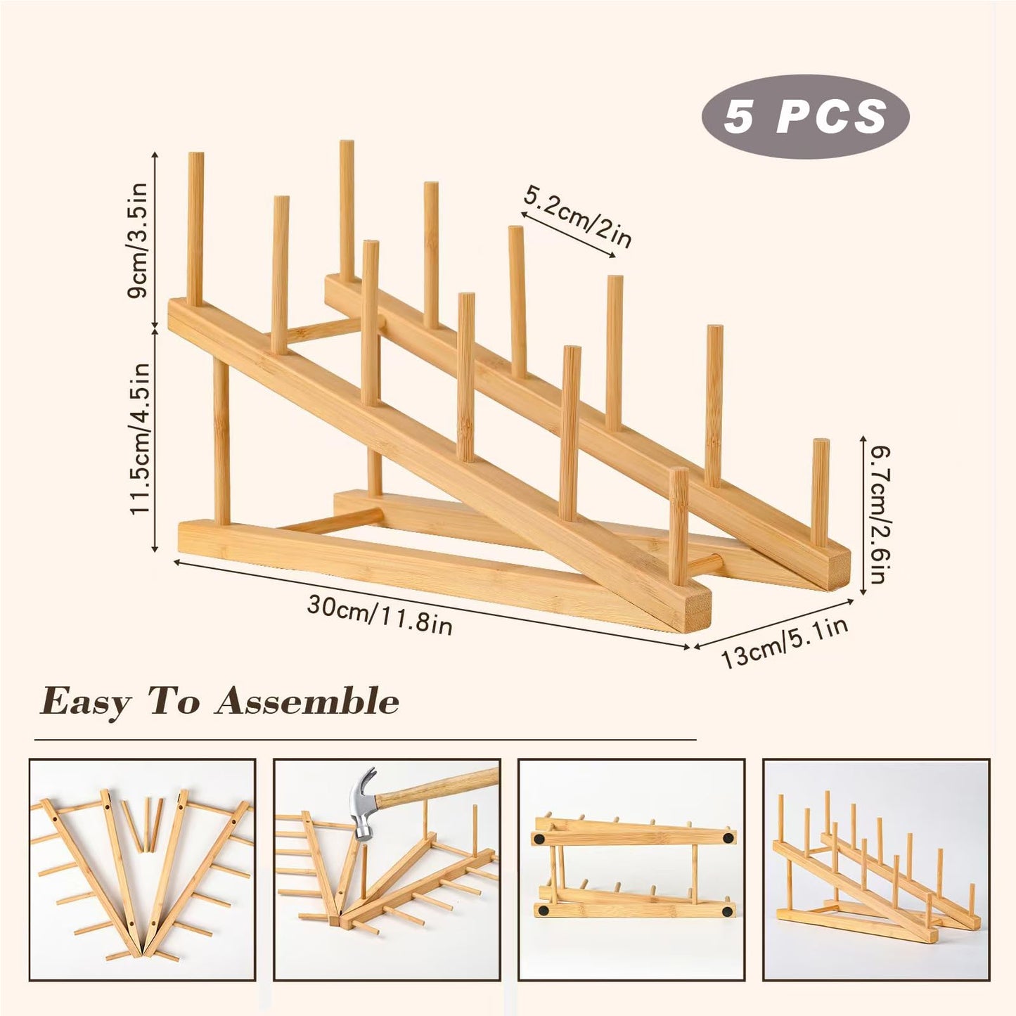 SRYESA 5 Pack Plate Stands For Display,Wooden Multi Plate Holder Cabinet Organizer, 5-Tier Craft Show Vendor Counter Display Rack For Tabletop Book, Art prints, and Platter