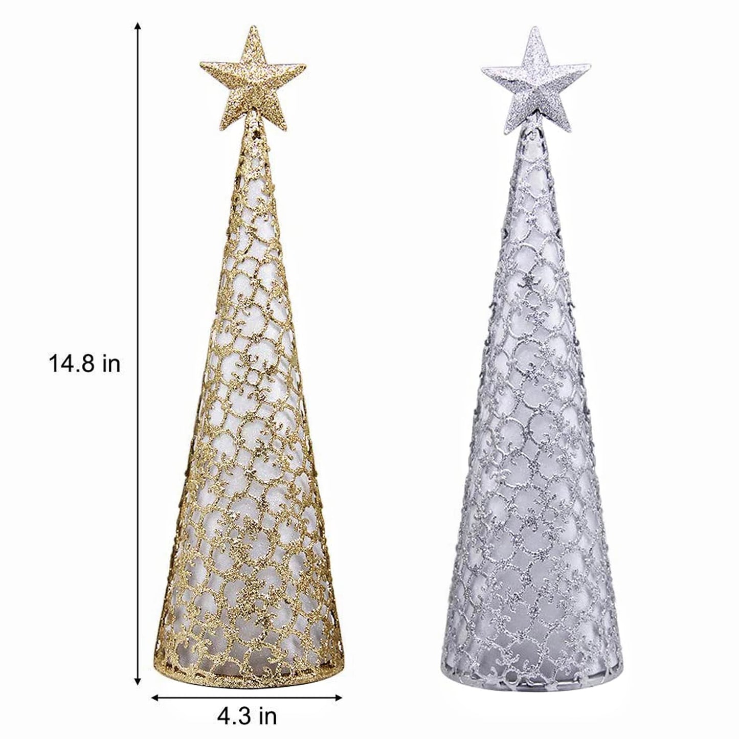 Juegoal Lighted Christmas Table Decorations with Star and 10 LED Lights Battery Operated, Indoor Xmas Thanksgiving Holiday Wedding Party Tabletop Desk Ornament, Set of 2 (Gold, Silver)
