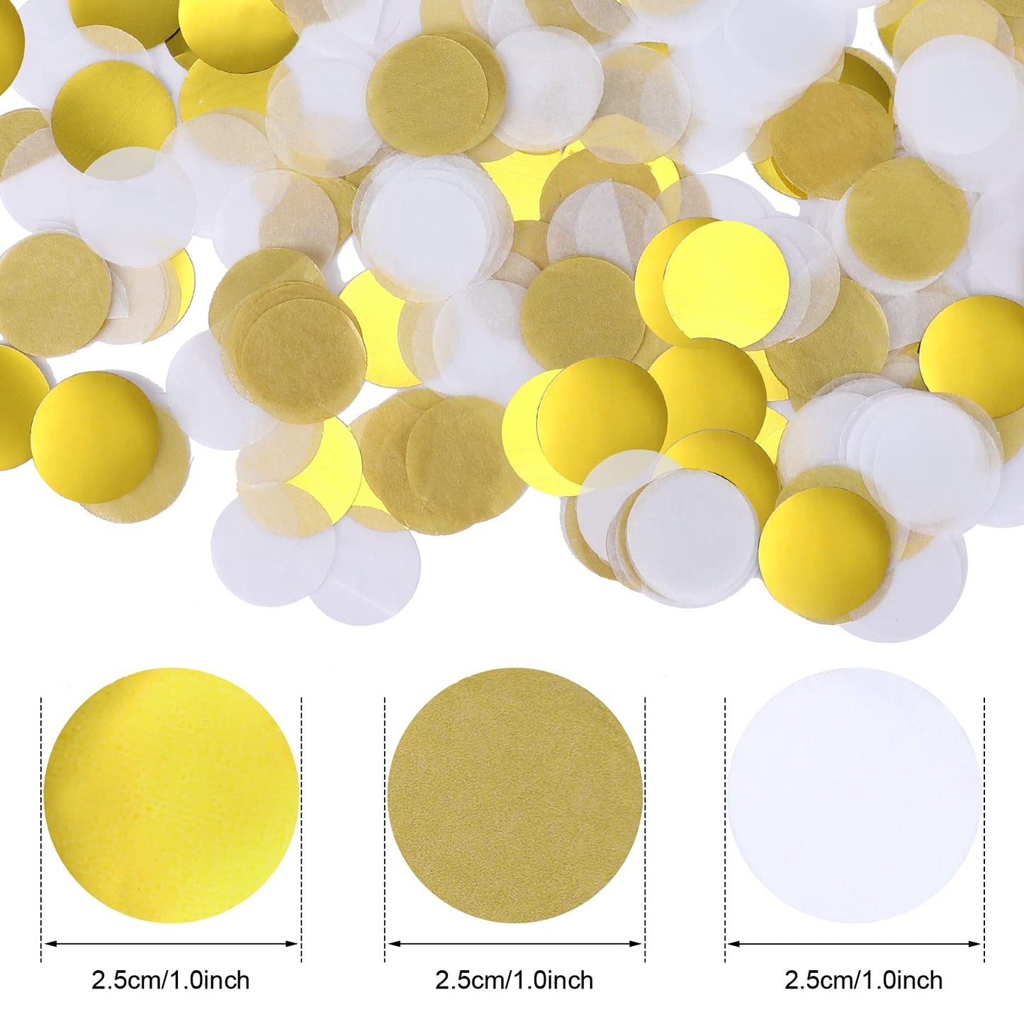 TecUnite White Gold Confetti Round Tissue Paper Table Confetti Dots for Wedding Birthday Party Decoration Arts Craft DIY Scrapbooking, 1.76 oz (2.5 cm)