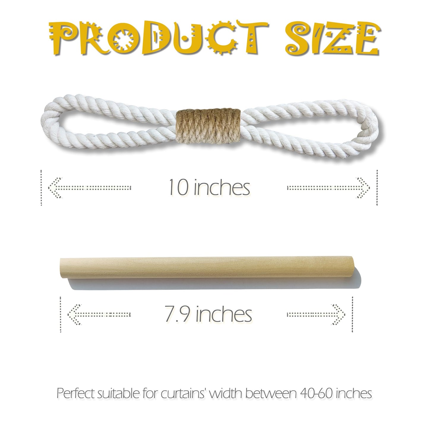 Curtain Tiebacks Rustic Holdbacks for Drapes, Farmhouse Tie Backs for Curtains, Cotton Jute Rope with Wood Club, Natural Boho Decor Shabby Chic Drapery Holder, Pack-2