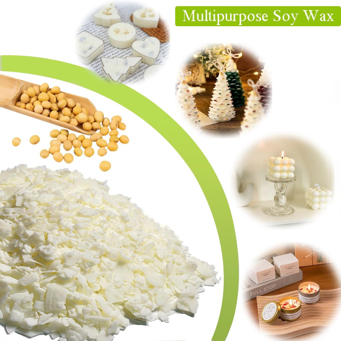 DINGPAI Natural Soy Wax for Candle Making, 2lb Organic Soy Wax Flakes, Premium Soy Candle Wax for Candle Making Supplies, Pure Candle Wax from Farm, No Harmless, Additives