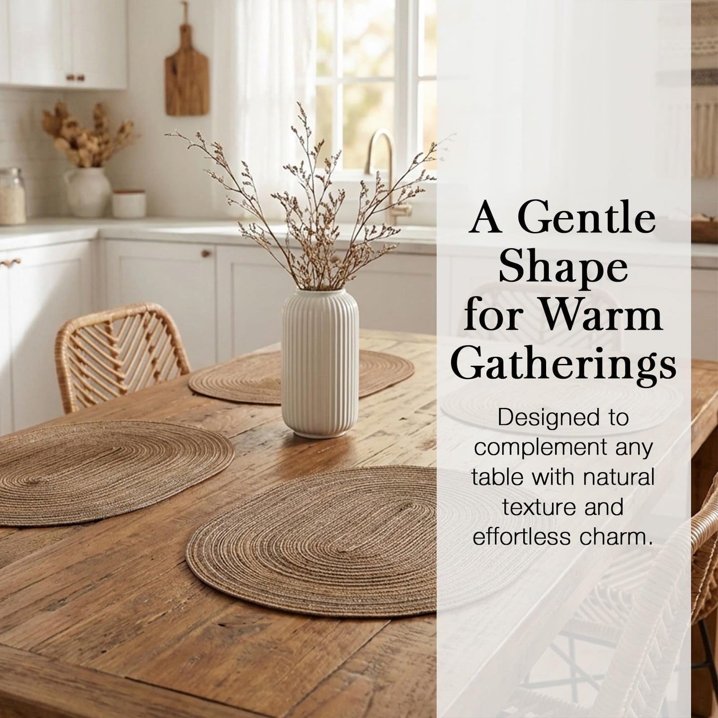Noctiflorous Woven Oval Braided Placemats Set of 6-12 x 17.5 Inch Washable Non-Slip Heat Resistant Table Mats for Kitchen and Dining（Brown, 6）