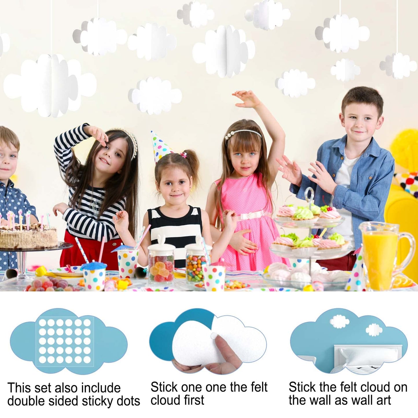 Ayfjovs 10 PCS 3D Cloud Decorations - White Hanging Clouds for Ceiling, Party Decorations, Ornaments, Wedding, Nursery, Children Room, Baby Baptism Party