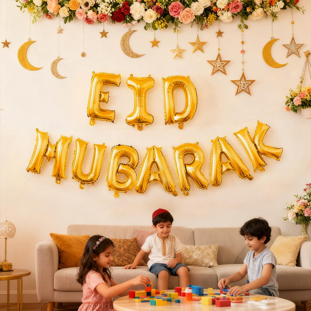 LAOREI Eid Mubarak Banners 16 inch Eid Mubarak Balloons Party Decoration Supplies for Ramadan and Muslim Celebrations Ramadan Islamic Festive Gatherings Gold Foil Balloons Decorations