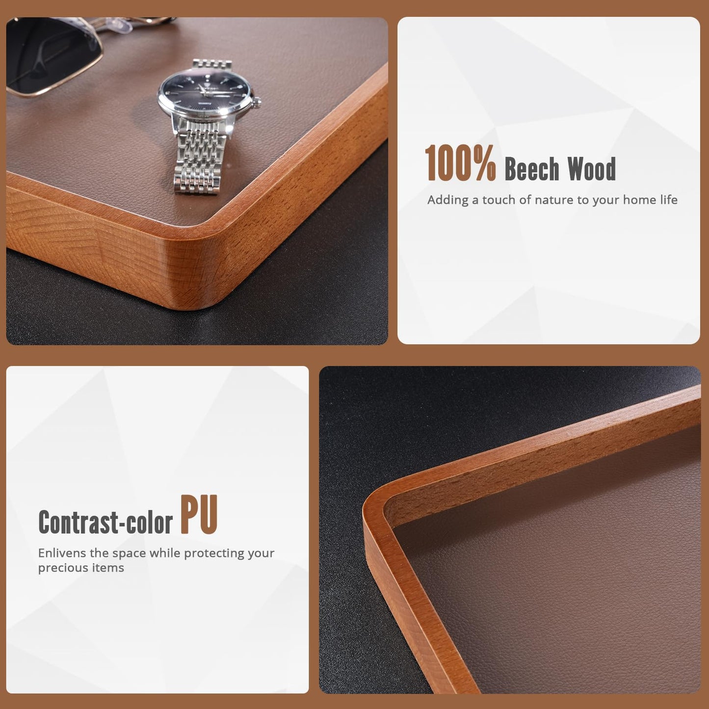 ProCase Wooden Valet Tray for Men, Wood Catch-All EDC Organizer, Nightstand, Entryway Bedside Dump Holder, for Wallets, Keys, Watches, Phones, Loose Change, Trinkets -DarkBrown