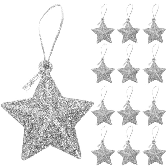 VICASKY Christmas Star Ornaments for Tree 24pcs Pentagram Xmas Party Props Silver Delicate Hanging Decor Decorations Elements Pendants Gold and Folding Paper PVC 3D