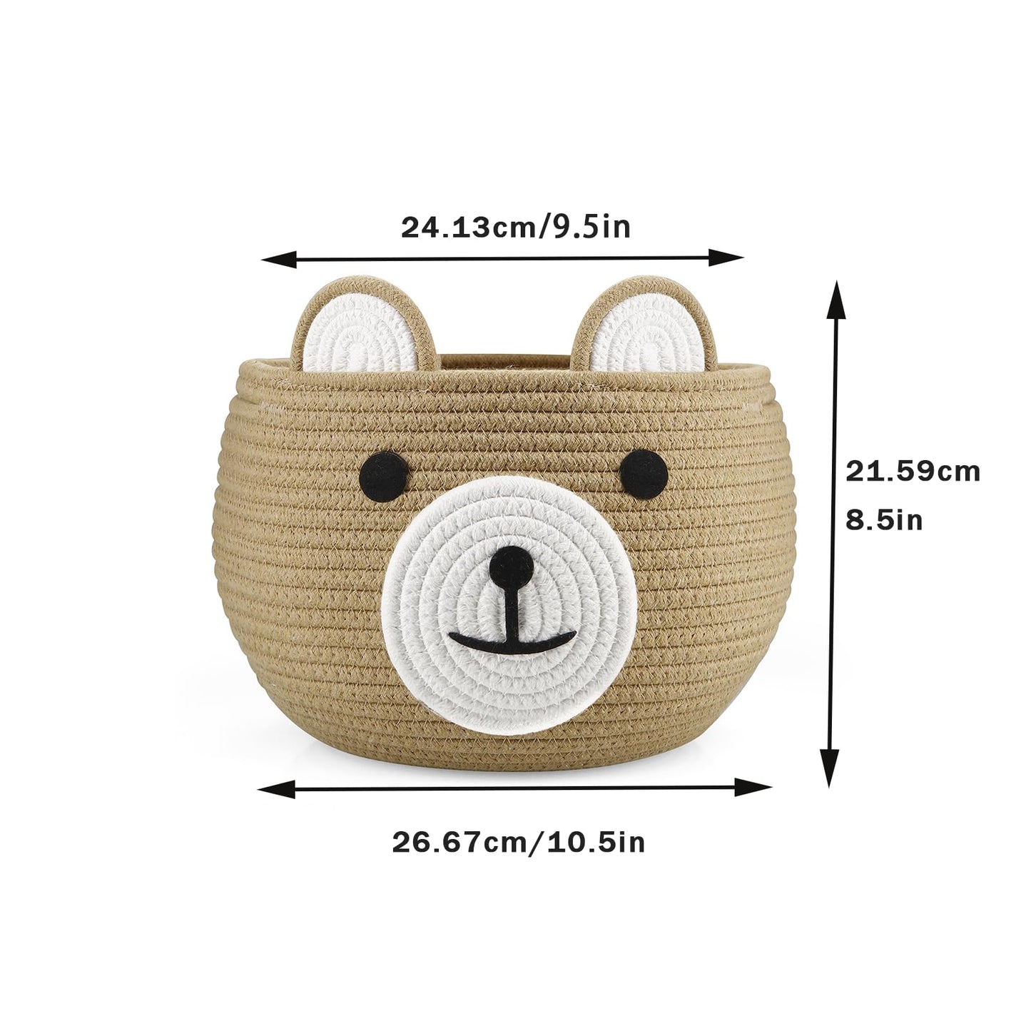 PandaEar Cotton Rope Baby Basket, Baby Gift Basket Nursery Laundry Organizer with Cute Bear Design for Storage Infant Newborn Essentials, Diaper Caddy with Handle (Brown)