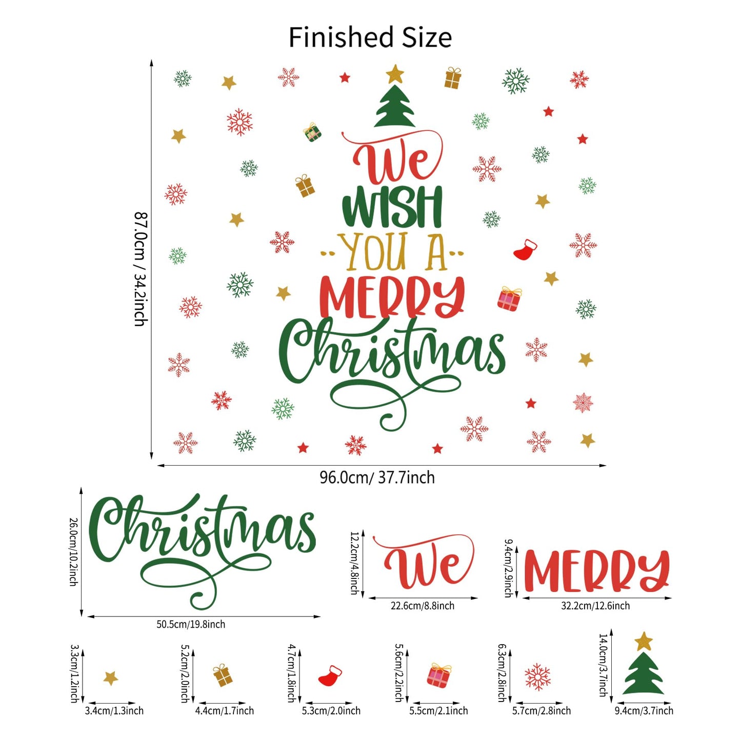Christmas Tree Wall Decals Merry Christmas Quotes Wall Stickers Xmas Tree Snowflake Wallpaper Christmas Decorations Peel and Stick Removable Vinyl Wall Art for Bedroom