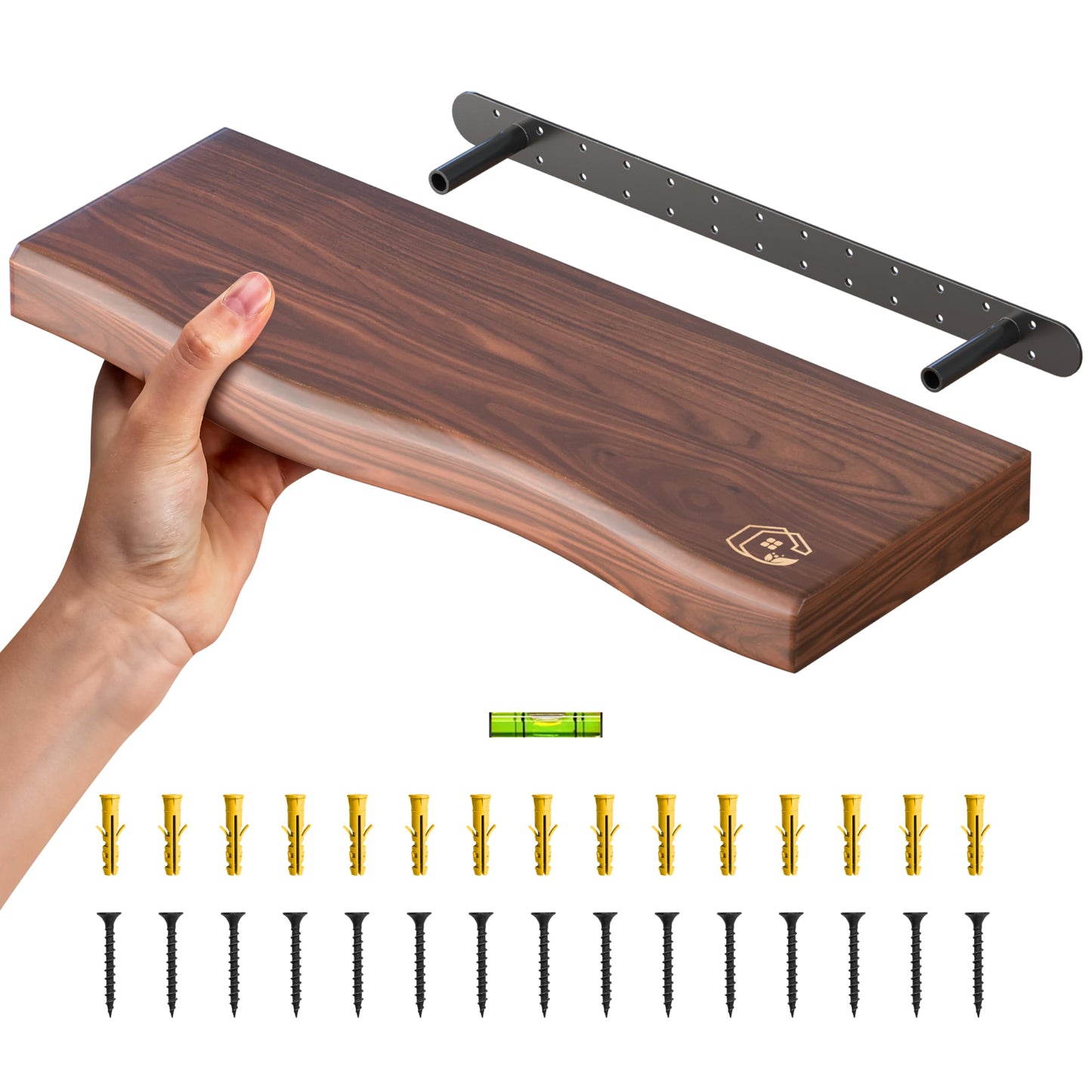 PERFECTION PLACE Live Edge Floating Wall Shelf – Solid Wood for Farmhouse, Modern, or Rustic Home Decor – with Natural Grain 18"