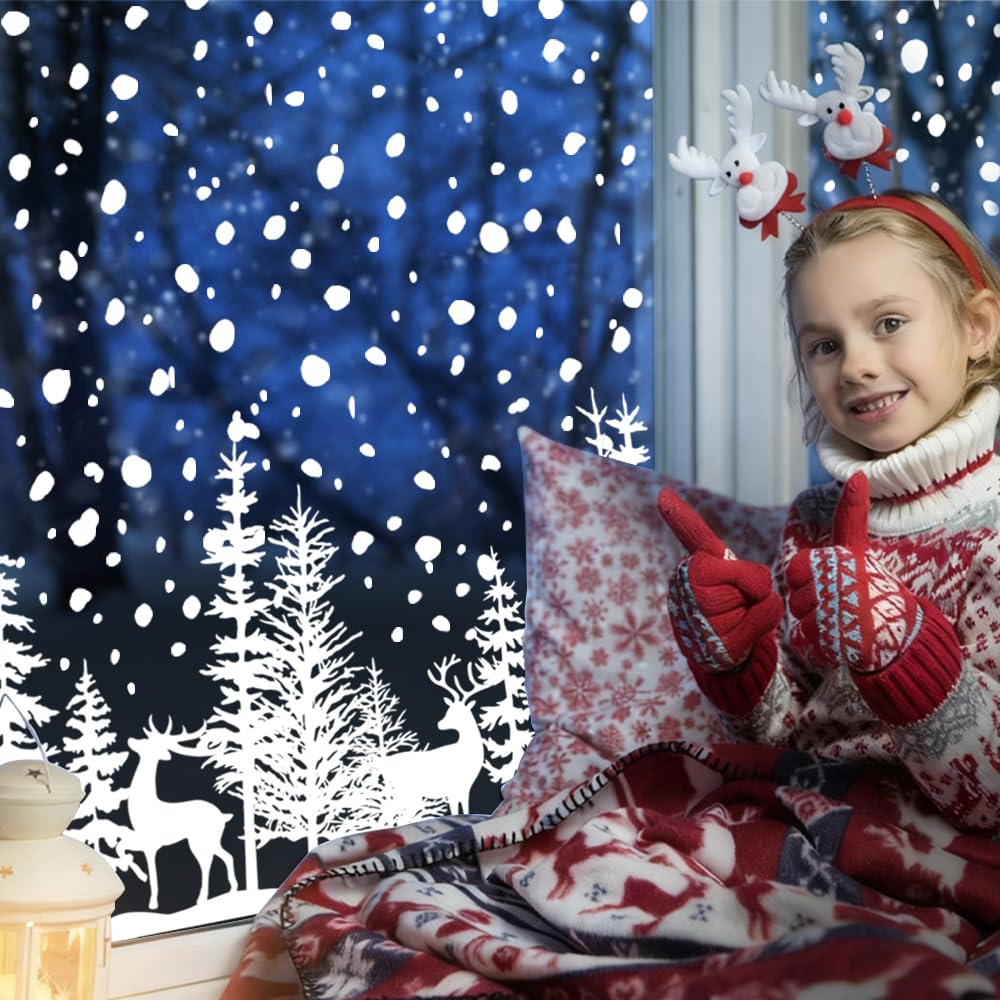 DIYDEC 8 Sheets Christmas Window Clings Snowy Christmas Forest Trees Window Decals Double-Sided Winter Window Stickers Decorations for Xmas Holiday Home Party Glass