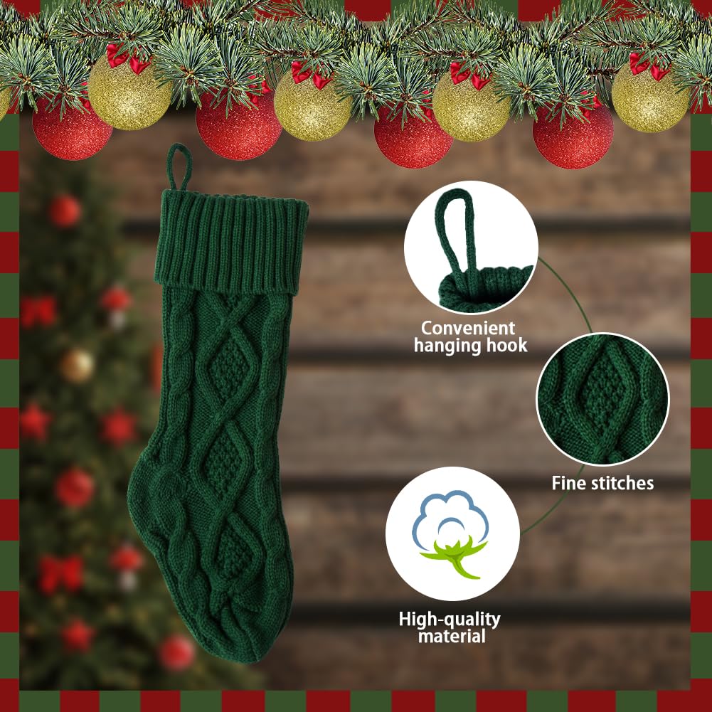 Meiosuns Christmas Stockings Cable Knit Stocking Christmas Decorations Goodie Bags Gift Fireplace Xmas Tree Stocking Ornaments for Holiday Family Friends (Green, Length 18",Pack of 1)
