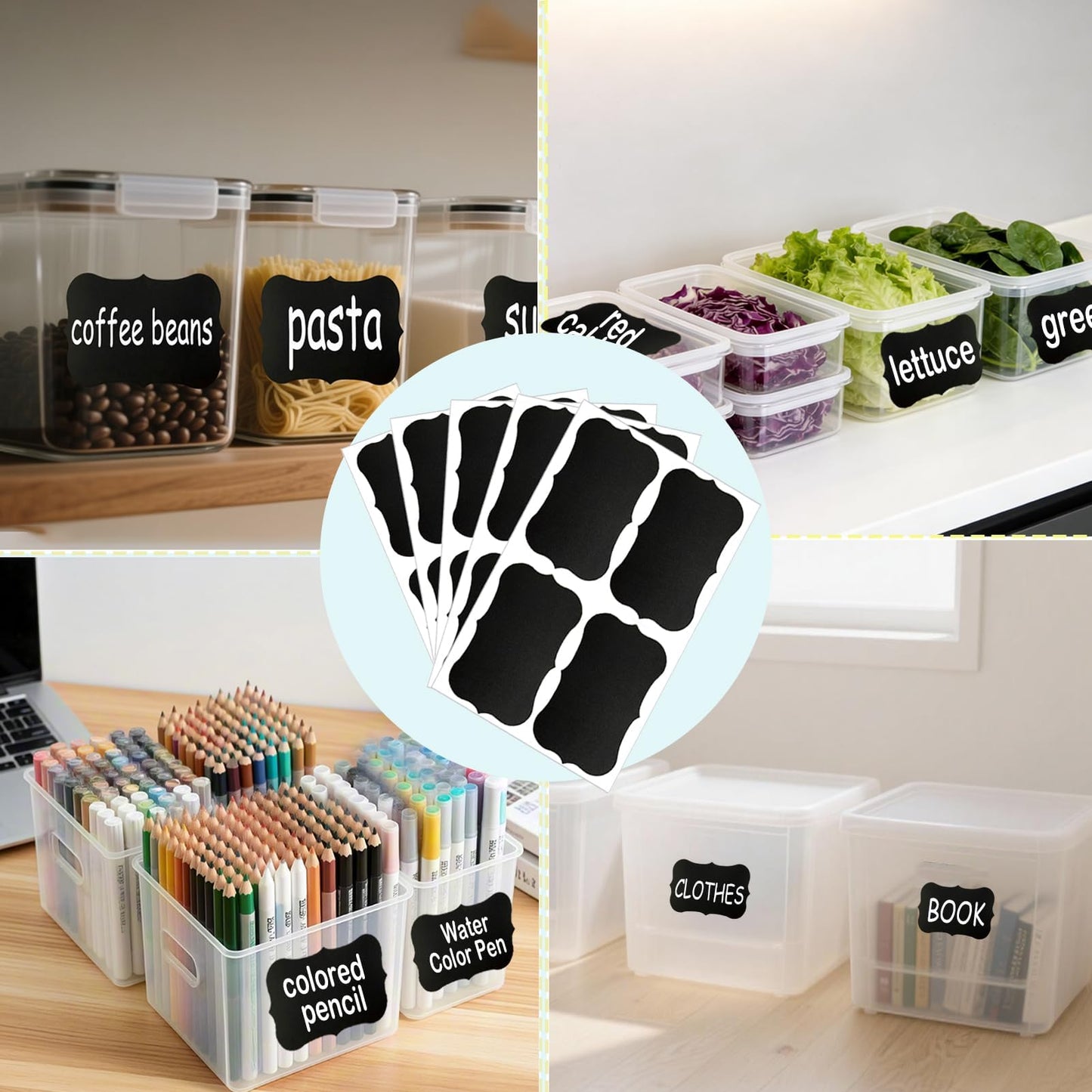NCANBUS 180PCS Chalkboard Labels-3.4" x 2.1" Large Size Reusable Blackboard Stickers with 1 Liquid Chalk Markers for Mason Jars, Storage Bins,Craft Rooms,Food Containers and Pantry Storage