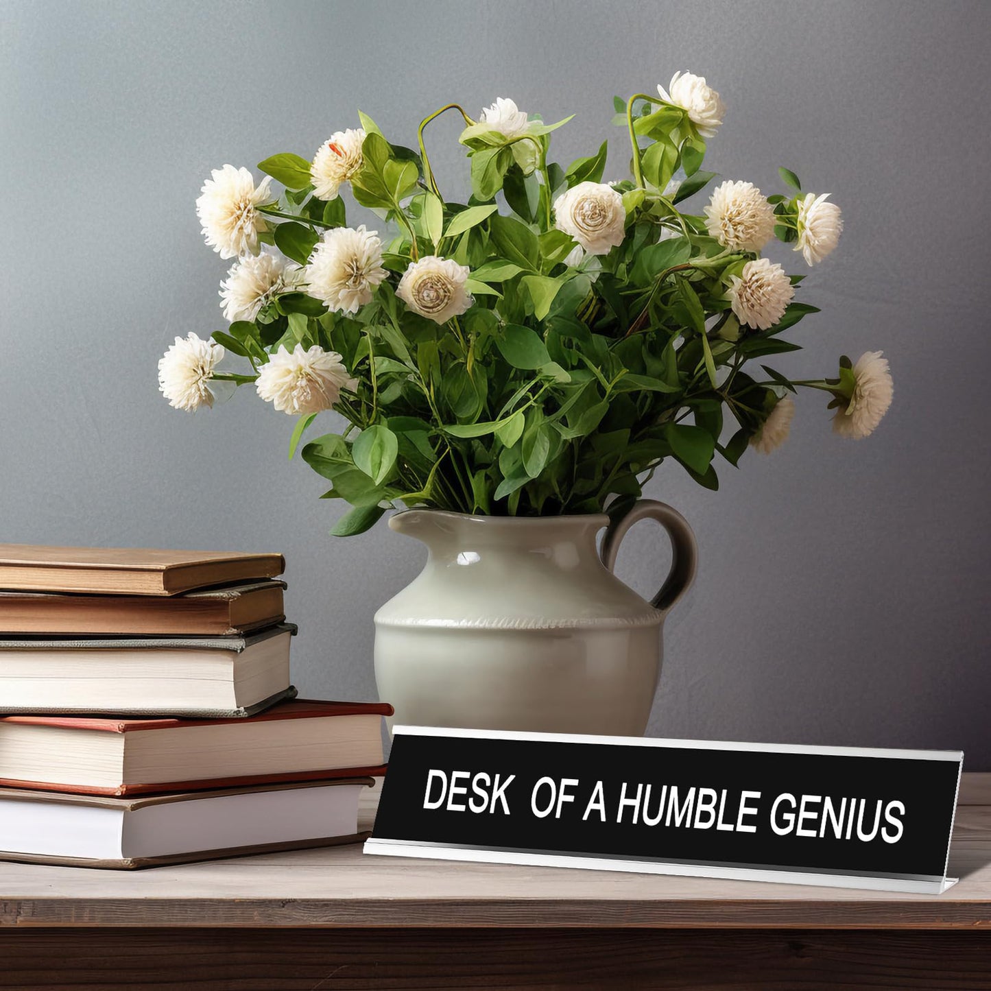 Menkxi Funny Desk Signs for Office, Novelty Nameplate Office Decor Black Desk Plaque for Women Men Coworker Gift Home Supply Accessories, 10 x 2 Inch(Desk of A Humble Genius)