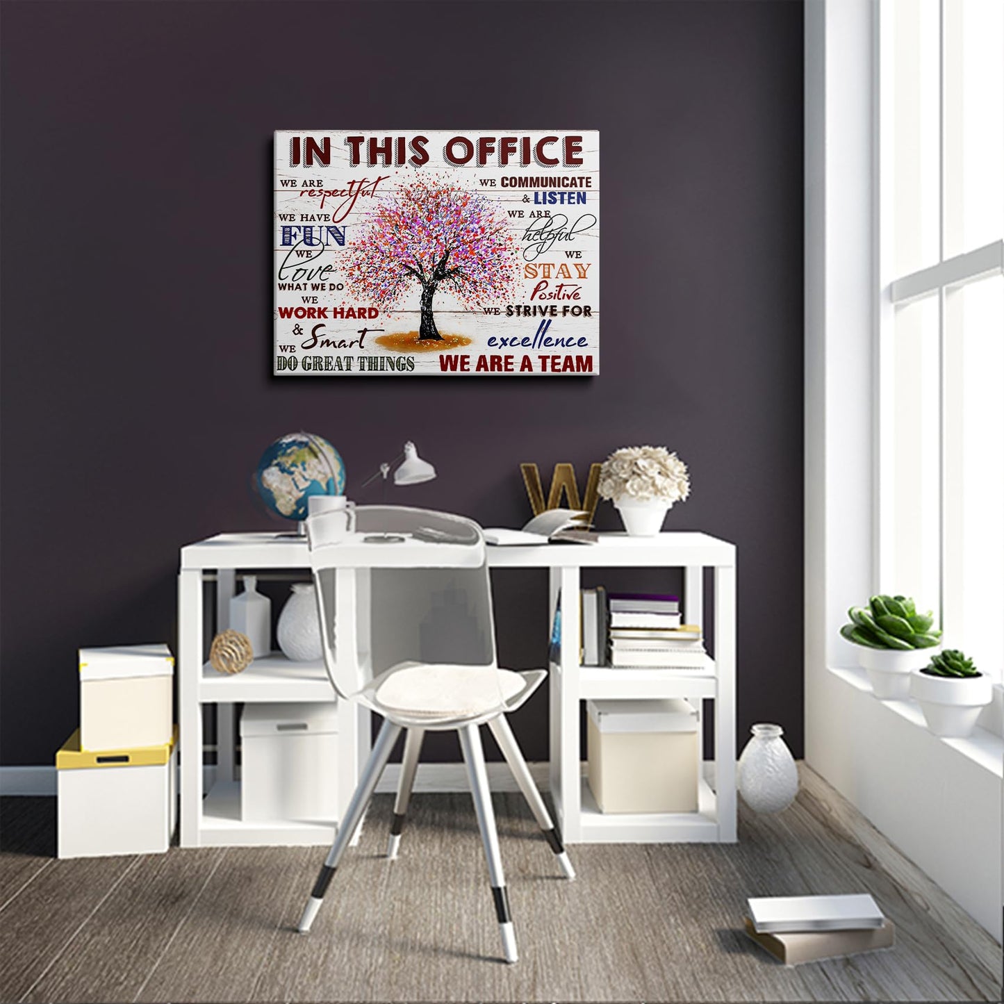 HDXUFJQ Office Inspirational Wall Art In This Office Canvas Wall Decor Team Rules Motivation Positive Quotes Pictures Prints Teamwork Painting for Home Office Ready to hang(12"x16")