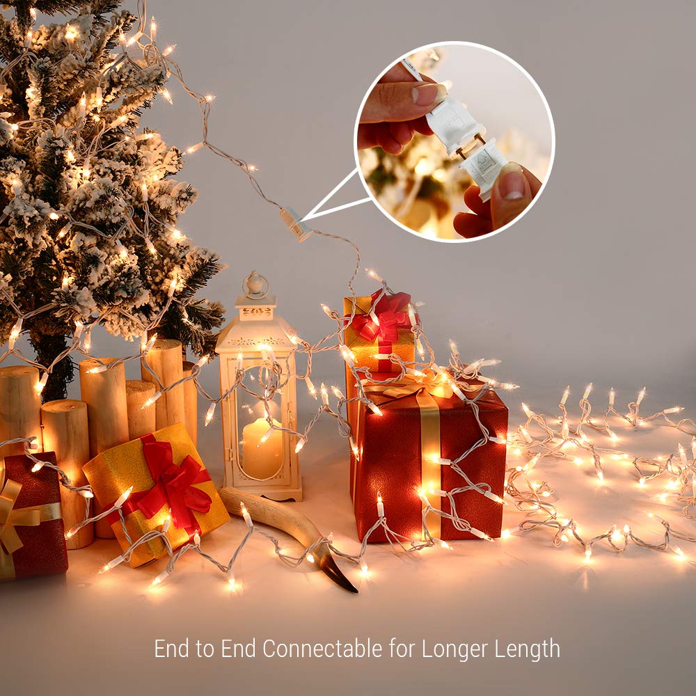 Brizled Clear Christmas Lights, 300 Count 69.6ft Incandescent White Lights String, Connectable 120V UL Certified Indoor/Outdoor White Light on White Wire for Room, Birthday, Wedding, Party, Warm White
