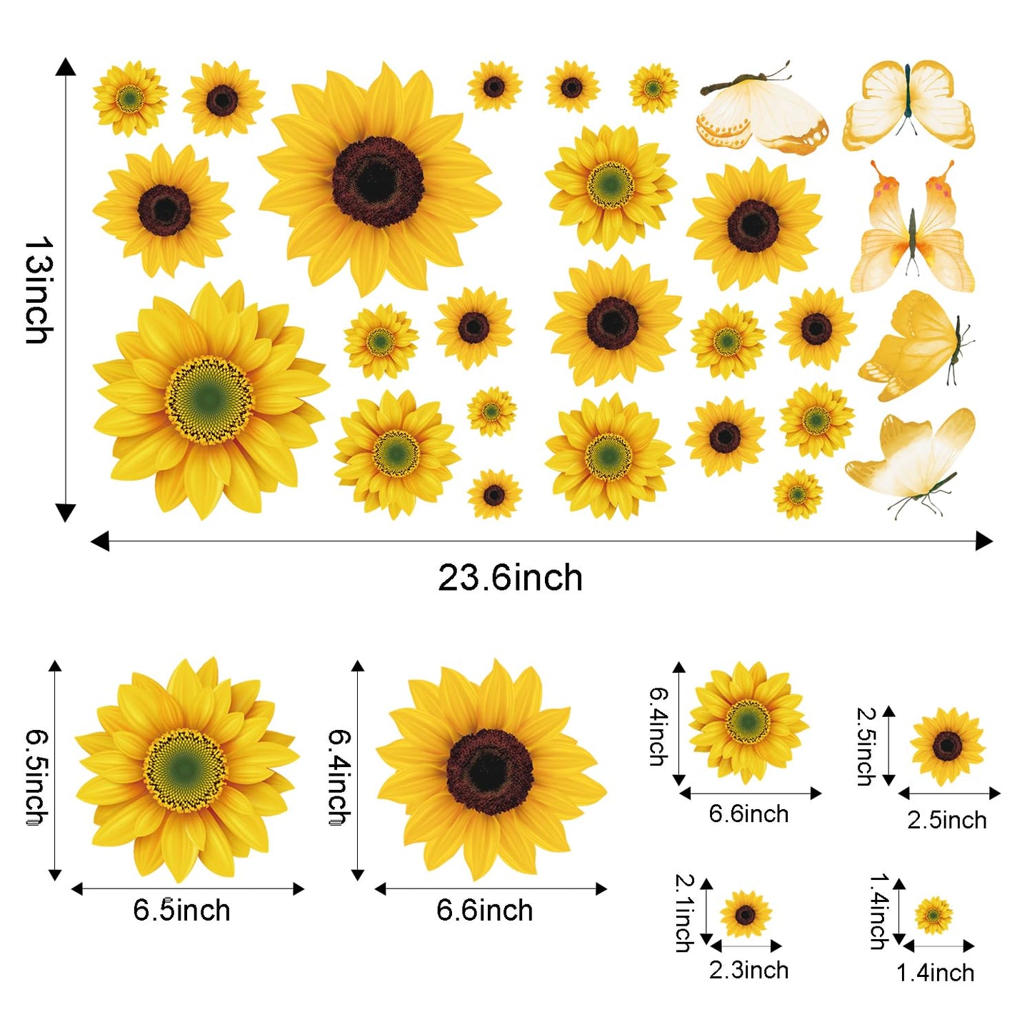 AOWDIAO Sunflower Peel and Stick Wall Decals, Sunflower Decorations for Bedroom, Kitchen, Bathroom, Living Room