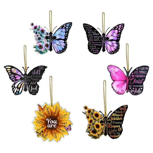 6 Pcs Butterfly Tree Decorations Colorful Flower Hanging Ornaments Set Designs DIY Crafts Mini 2D Flat Acrylic Spring Butterflies Hanging Pendants for Home Tree Car Party Ornaments Accessories
