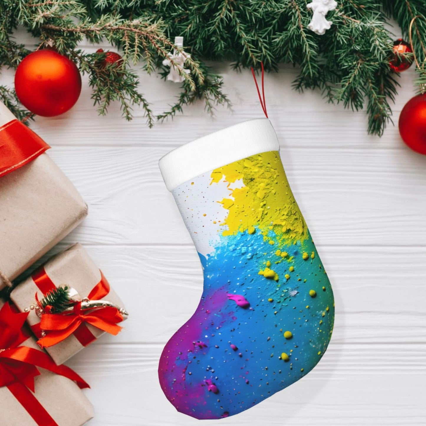 KOPUUYRD Paint Splatter Backdrop Print Luxurious Holiday Socks,Unique Christmas Socks for Joyful Season,Festive Ornament Classic