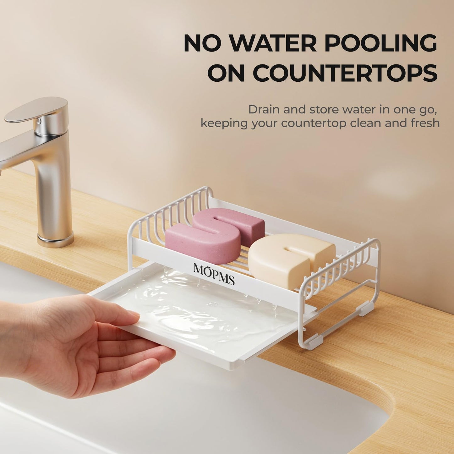 Soap Dish for Shower, Carbon Steel Bar Soap Holder with Drainage and Water Tray, Soap Saver for Bathroom, Kicthen Sink and Countertop