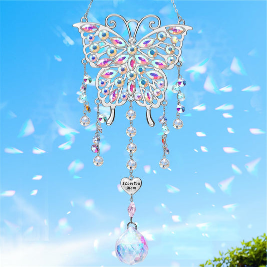 Mother's Day Butterfly Gifts for Mom, Rhinestones Crystal Butterfly Suncatcher Hanging Ornament Window Decor for Garden House, Unique Birthday Gifts for Her Mother-in-Law