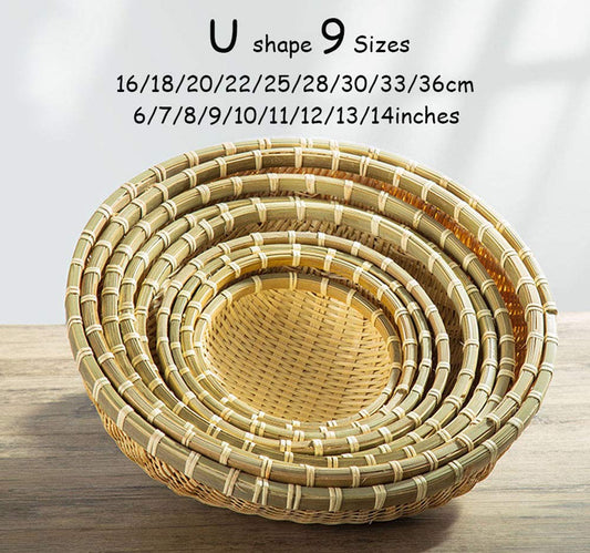 Natural Handmade Woven Bamboo Basket Tray U Shape Holder Food Deep Basket Size 6" 7" 8" 9" 10" 11" 12" 13" 14" up to 20inches Available for Customizing Bulk (16cm/6")