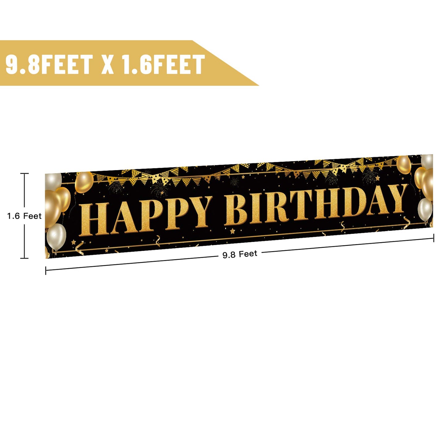 Black Gold Birthday Banner for Happy 1st to 100th - Boys, Girls, Men & Women - Reusable Decorations - Indoor Outdoor Party Supplies - 9.8x1.6 FT