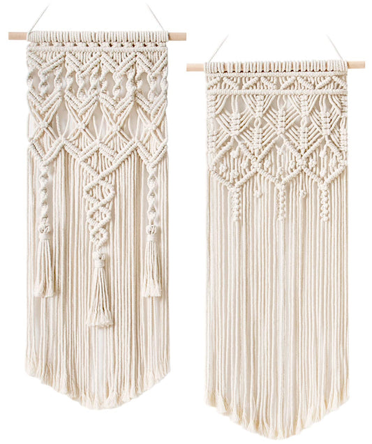 Mkono 2 Pcs Macrame Woven Wall Hanging Boho Chic Geometric Art Decor - Beautiful Bedroom Nursery Apartment Home Decoration, Gift for Girls Adults Birthday Christmas, 28" L x 13" W