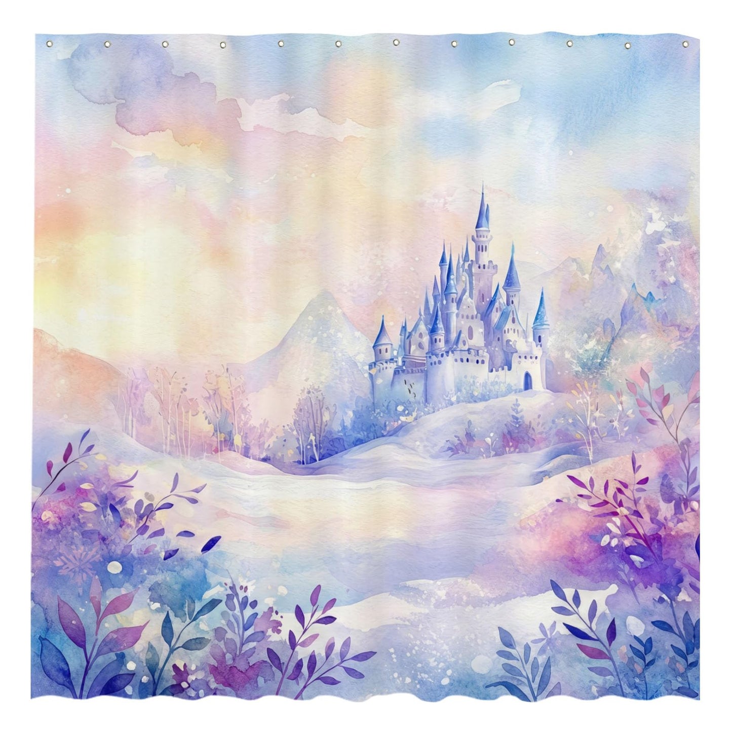 Funnytree Dreamy Snow Castle Shower Curtain 72"x72" - Waterproof Fabric Bathroom Decor for Kids Boys Girls Men Women, Easy Care Washable (Hooks Not Included)