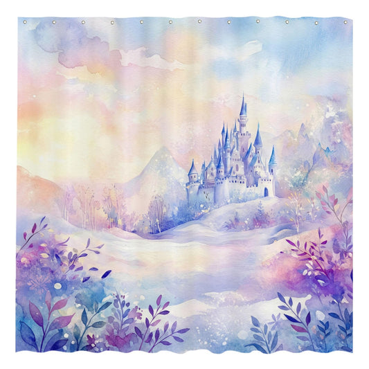 Funnytree Dreamy Snow Castle Shower Curtain 72"x72" - Waterproof Fabric Bathroom Decor for Kids Boys Girls Men Women, Easy Care Washable (Hooks Not Included)