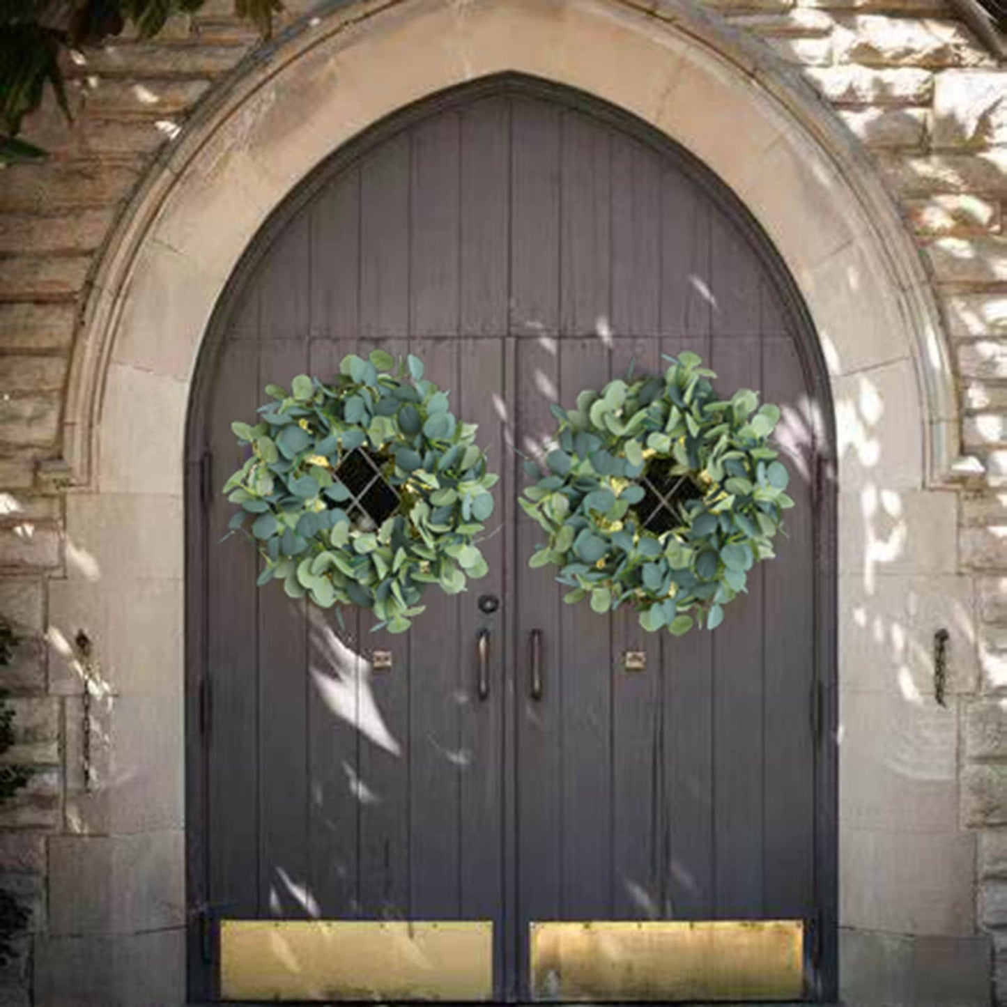 FUGZAUD 2 Pack Artificial Eucalyptus Garland Faux Silk Leaf Silver Dollar Eucalyptus Leaves Vines Handmade Garland Greenery Wedding Backdrop Indoor Outdoor Arch Wall Decoration