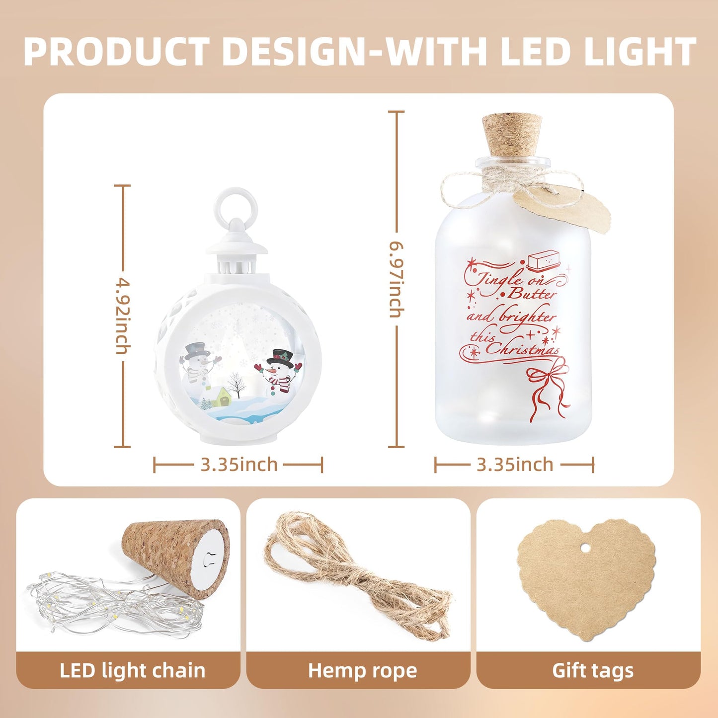 CLTTCLLCT Christmas Night Light, 17.5oz Mason Jar Lantern with LED Light Ornament, 2-in-1 Christmas Decorations for Home, Birthday Gift for Women and Friend, Festive Home Decor