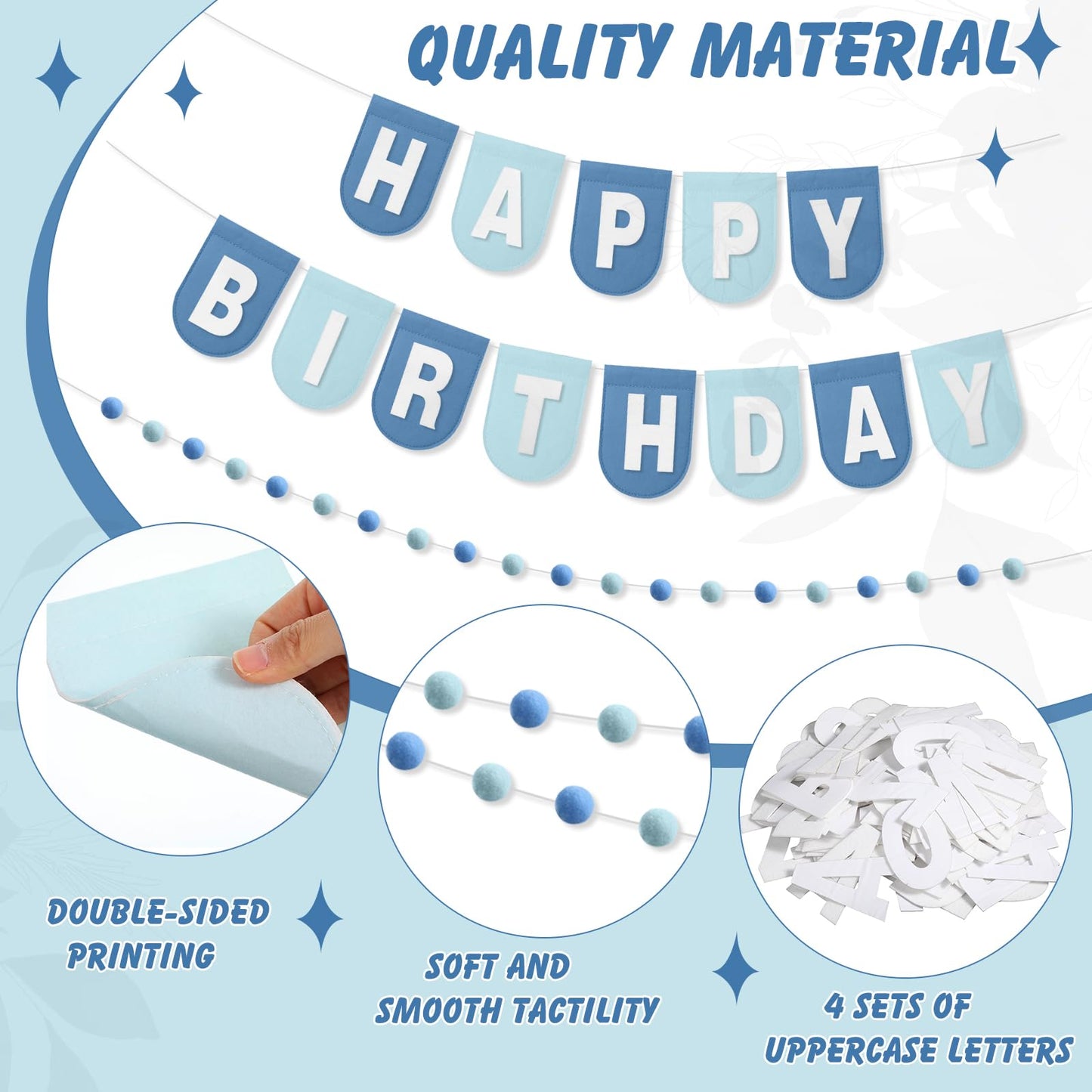 Hahafelt 125 Pcs Make Your Own Banner Kit Personalized Handmade Name Scallop Felt Banner for Baby Nurseries Kids Rooms Decor, Custom Banners for Birthday Wedding Baby Shower(Blue)