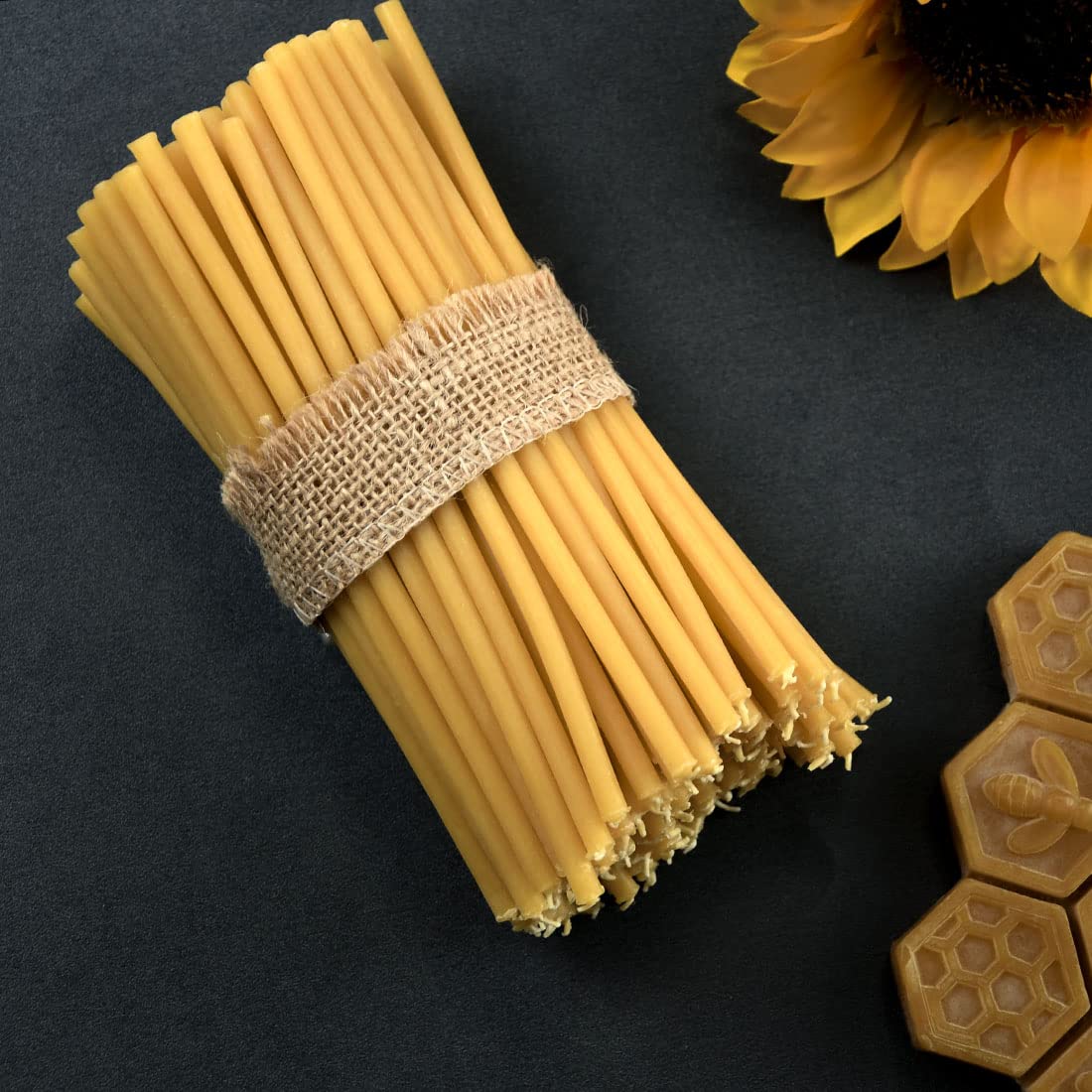 DEYBBY Beeswax Birthday Candles 100 Count Dripless and Smokeless Eco Taper Candles for Home, Dinner, Cake, Prayer, Church, Hanukkah, Christmas