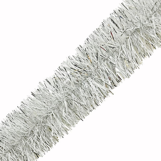 CareCheer 25 Feet Christmas Tree Tinsel Garland Metallic Twist Garland Sparkly Foil Streamer for Mardi Gras Parade Floats Christmas New Year Wedding Birthday, 4" x 25' (Silver & White)