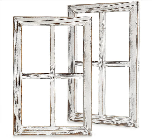 CALIFORNIA CADE ELECTRONIC Rustic Wall Decor-Home Decor Window Barnwood Frames -Room Decor for Home or Outdoor, Not For Pictures, Set of 2 (White)