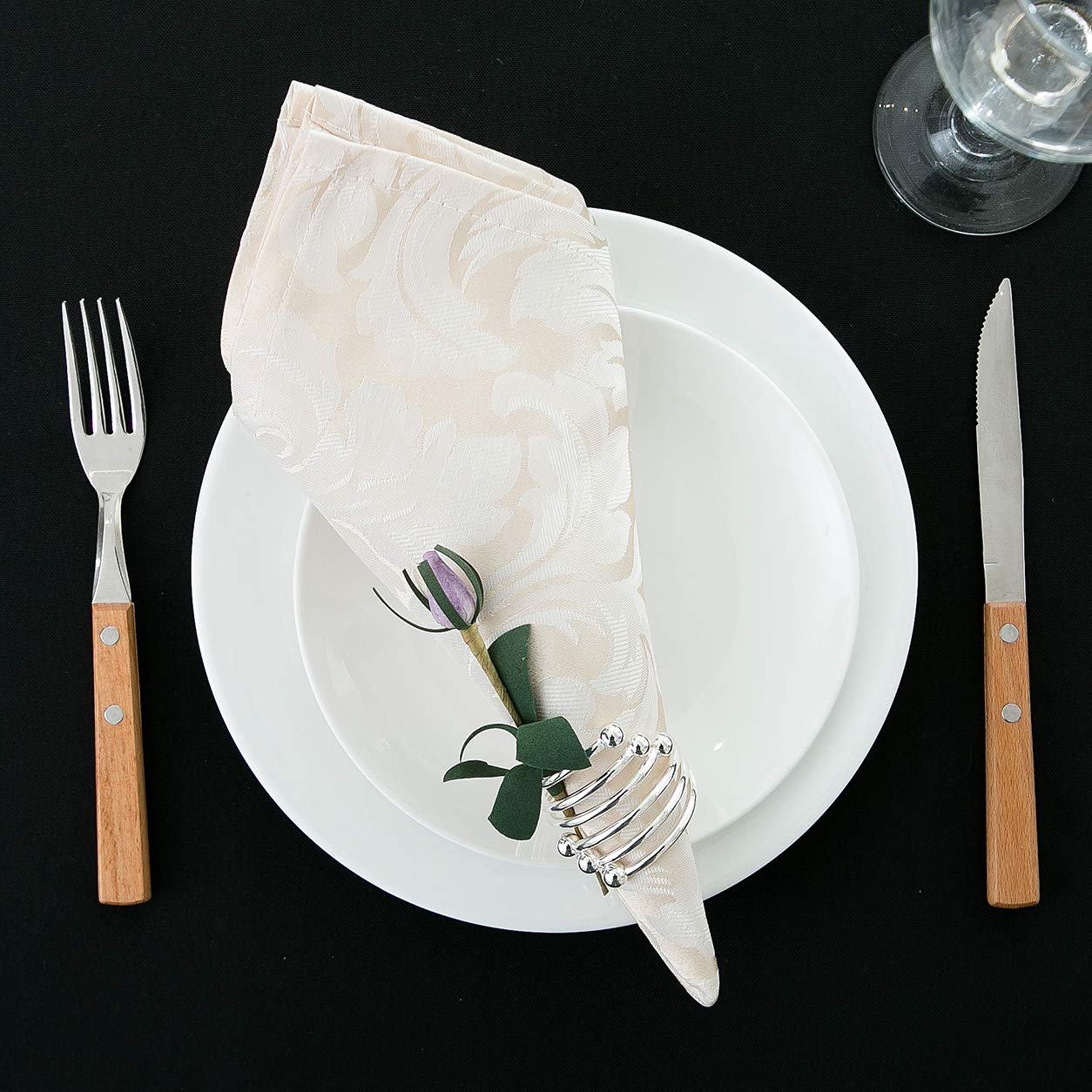 EHouseHome Damask Jacquard Cloth Napkins Waterproof Spillproof Polyester Fabric Napkins Beige, Set of 12, 17 x 17 Inch