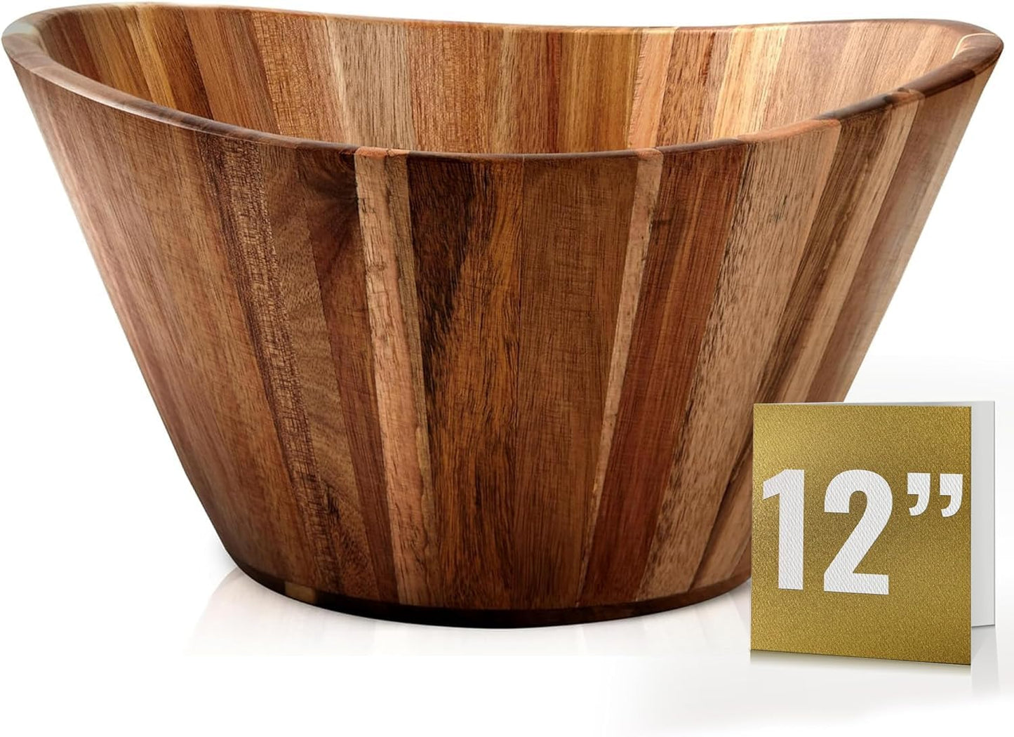 Extra Large Wooden Salad Bowl - Acacia 12” Multi-Purpose Wood Bowls - Decorative Bowls for Home Decor, Storage, Serving, Yarn - Durable Wavy Handmade Design - Wooden Fruit Bowl for Kitchen Counter